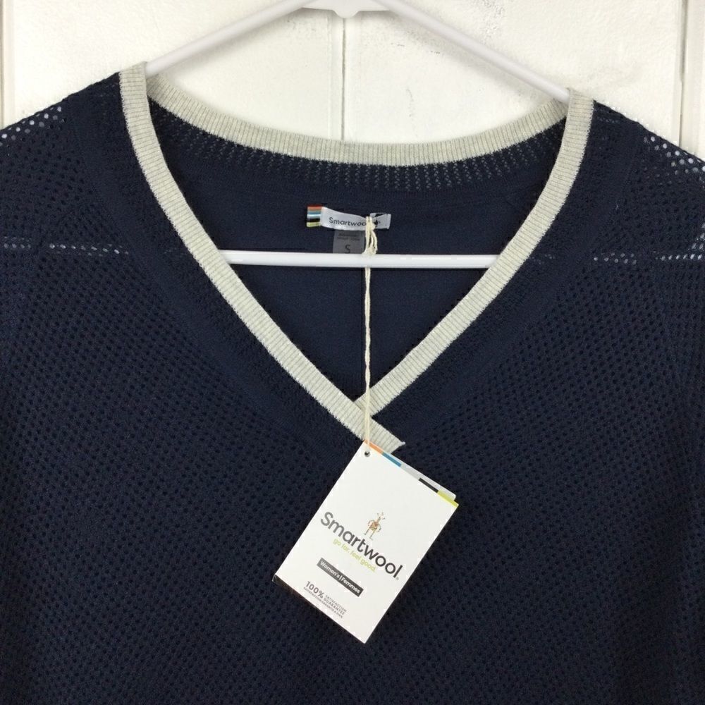 Smartwool Tunic Sweater NWT Navy & Gray Wool V-neck‎ - Picture 3 of 13